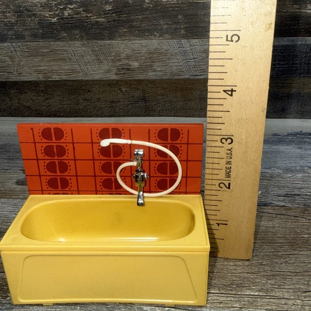 Vintage Lundby Doll House Yellow Bathtub Bathroom 1970s